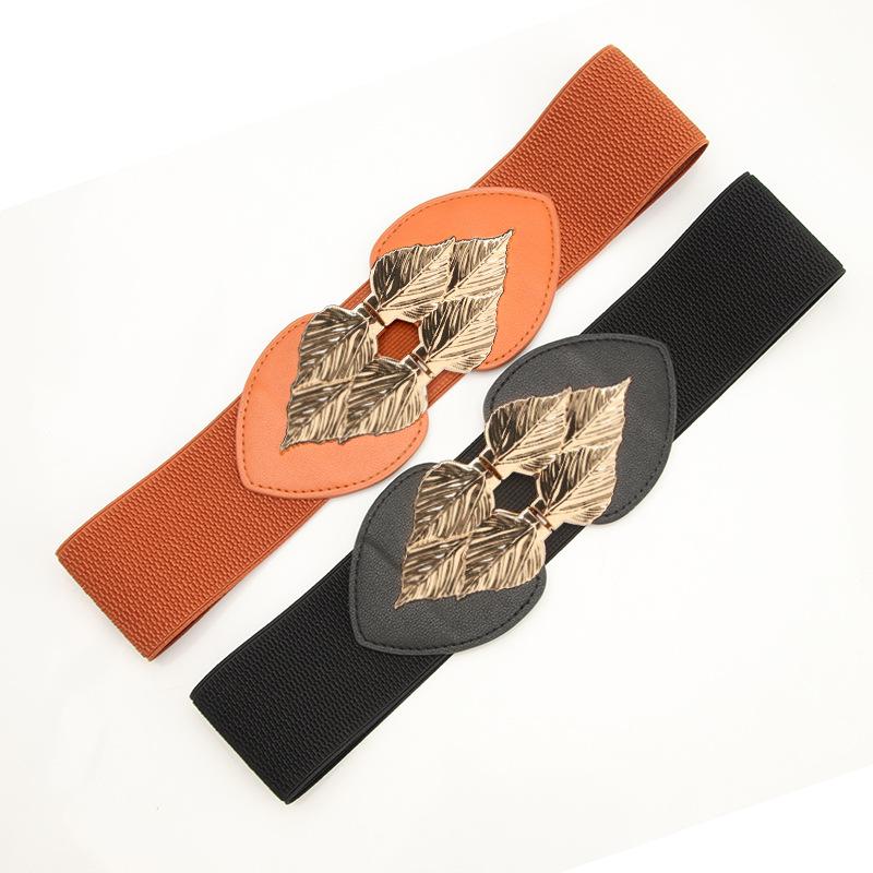 Women'S Elastic Waist Seal Women'S Commuter Belt Women'S Leaf Peach Heart Elastic Wide Waist Seal With Dress