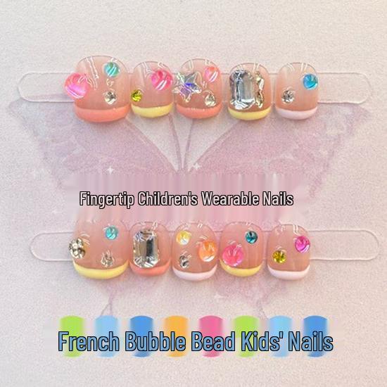 Children s Handmade Colorful French Manicure Nails - Summer Sweetheart Collection Summer Sweetheart Girl Colorful French Manicure