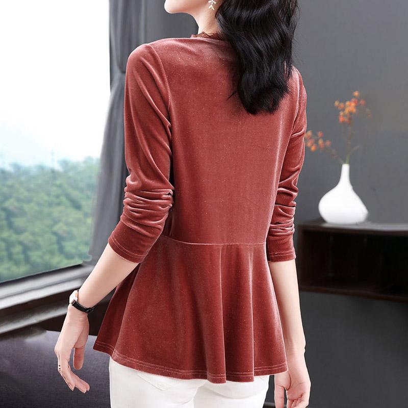 Tops Women's Autumn and Winter Warm Comfortable V-Neck Shirt Long Sleeve T-shirt Loose Casual Pullover Top
