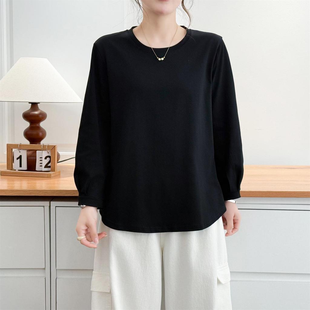 Frühling/Sommer 2026 Damen Plus Size Baumwoll-T-Shirt mit Sieben-Viertel-Ärmeln - Rundhals, Einfach, Vielseitig, Lässiges Oberteil