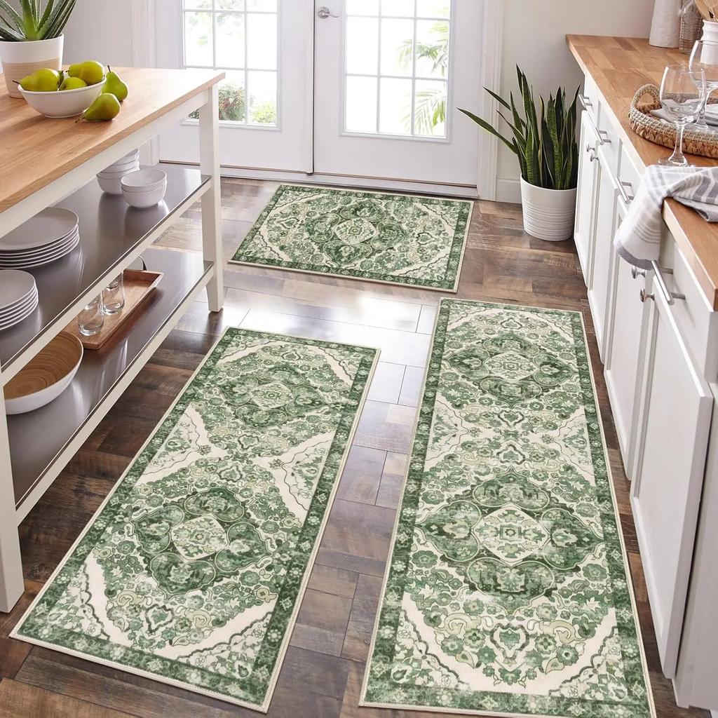 1 3pcs Bohemian Kitchen Rug Machine Washable Non Slip Floor Mat Laundry Room Hallway Runner Home Decoration