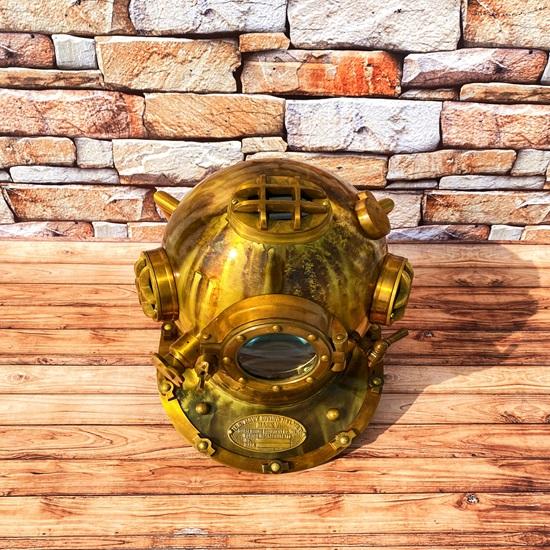 45,72 cm Kommando-Taucherhelm US Navy Mark V Taucherhelm mit Holzsockel Tiefsee-Tauchhelm Marine-Taucherhelm Heimdekor
