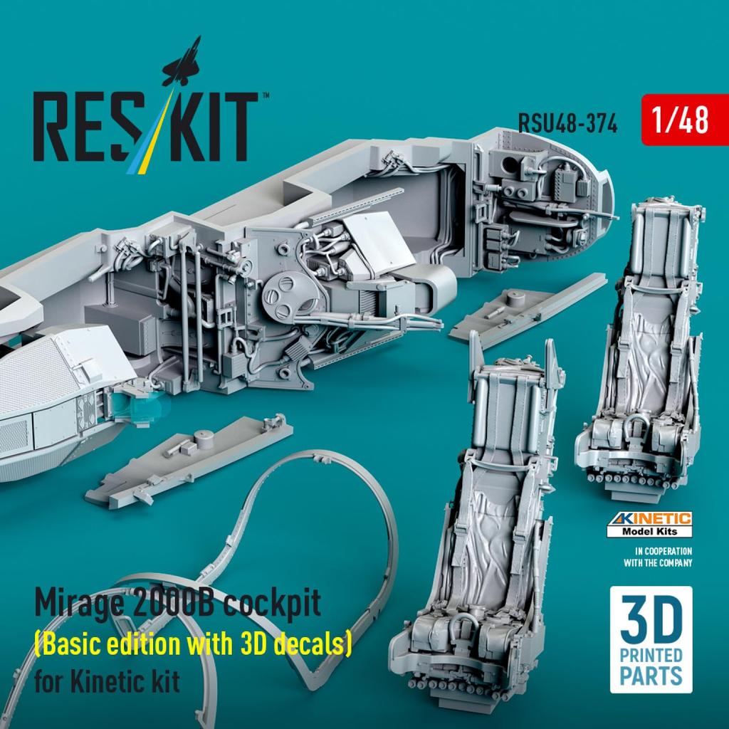 Reskit Mirage 2000B Cockpit Interior Decal Plastic Model Parts 1/48 w/3D (for Kinetic) RSKU48-0374 (Airplane)