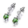 Retro Emerald Crystal Dangle & Zircon Stud Earrings, Temperamental Green Gemstone Four-Prong Design