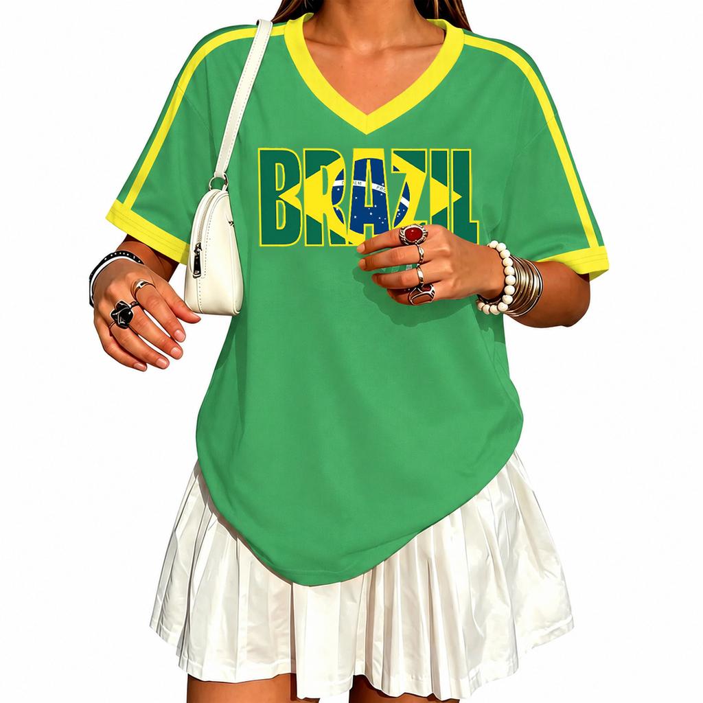Women's V-Neck Soccer , Retro Fan Top
