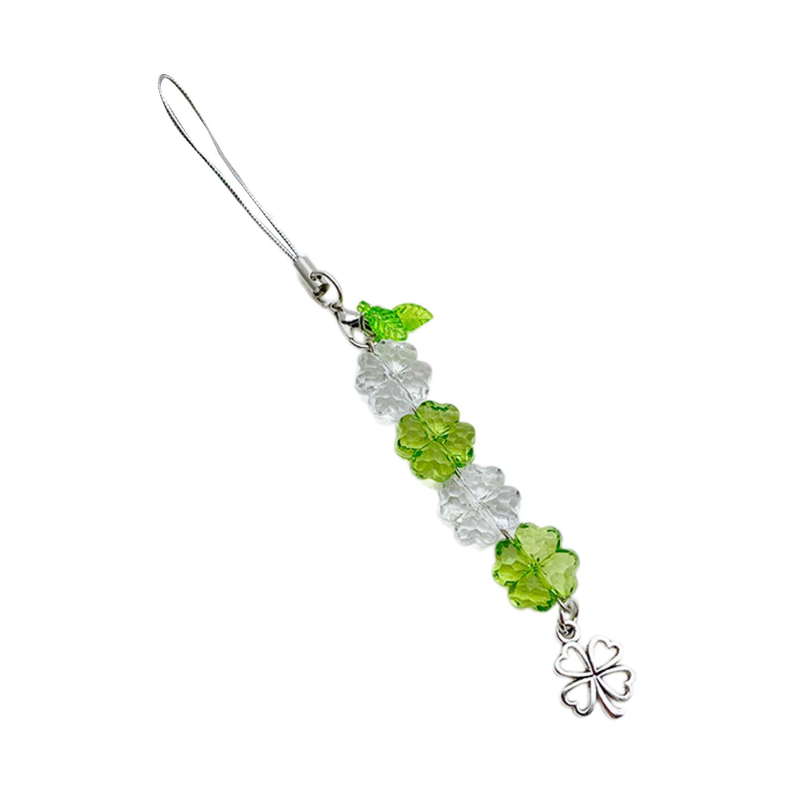 

Цепочка для телефона ручной работы из бисера, четырехлистный клевер, подвеска для мобильного телефона, красочный брелок, подвеска, аксессуар для мобильного телефона A белый