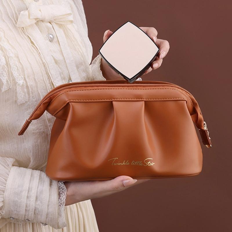 Travel Cosmetic Bag 10x21x12cm PU Leather Large Capacity for Woman and Girls Keeping Cosmetics Organized