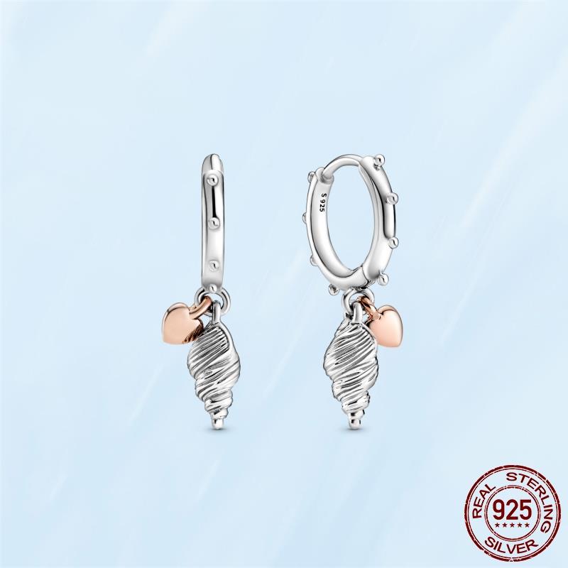 Real Original 925 Sterling Silver Daisy Flower Feather Hoop Heart Stud Earrings Fit Women Fashion Jewelry Engagement Party Gift