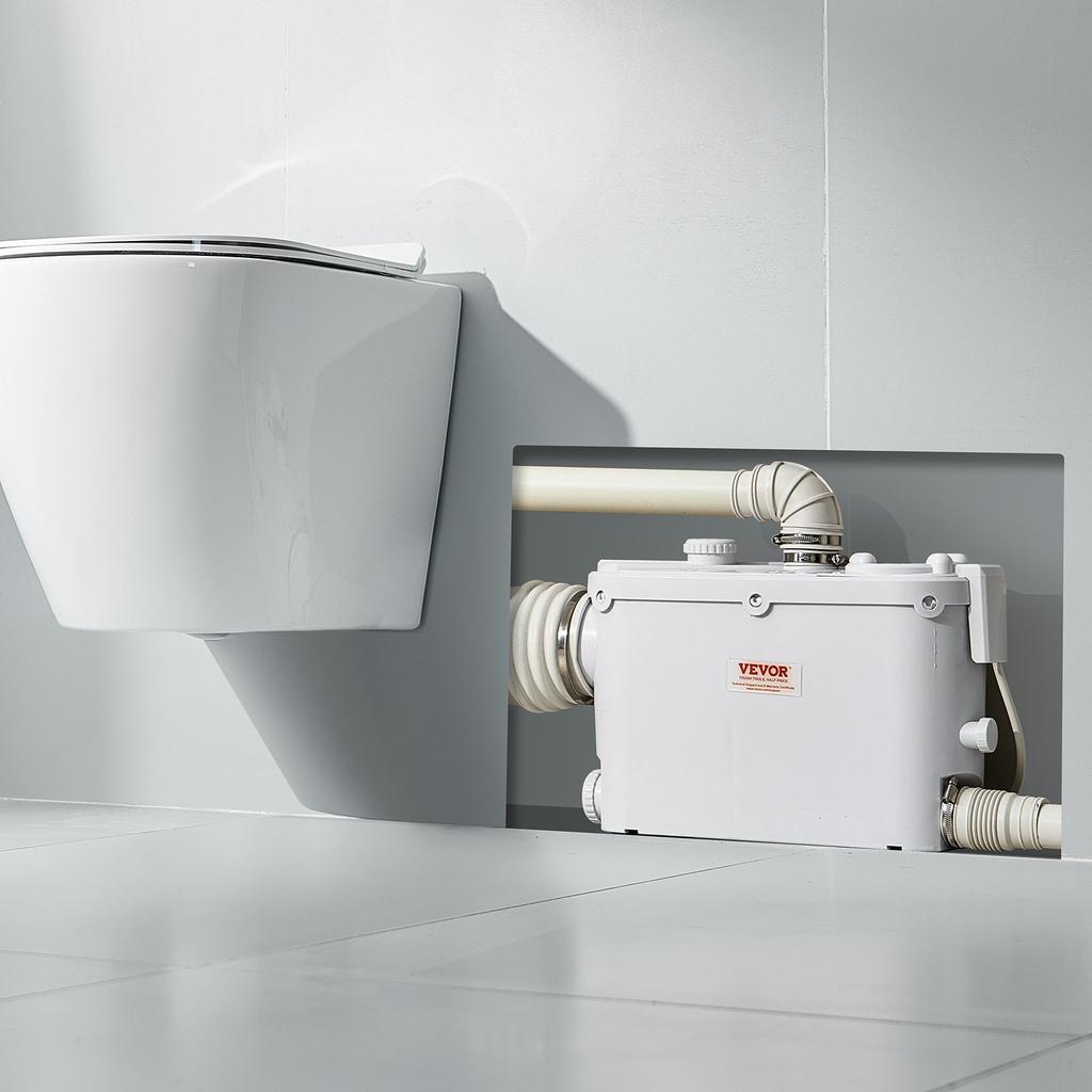 VEVOR Pompe broyeuse, 500W, Débit 6600 L/h, Hauteur de refoulement 8 m, Pompe de relevage pour eaux usées avec broyeur, 3 entrées d'eau pour WC, Sous-sol, Cuisine, Évier