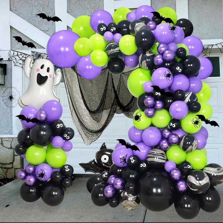 

Набор воздушных шаров для вечеринки в стиле Хэллоуин Цепочка из шаров на Хэллоуин Черный паук Призрак Фестивальная атмосфера Оформление Set as shown