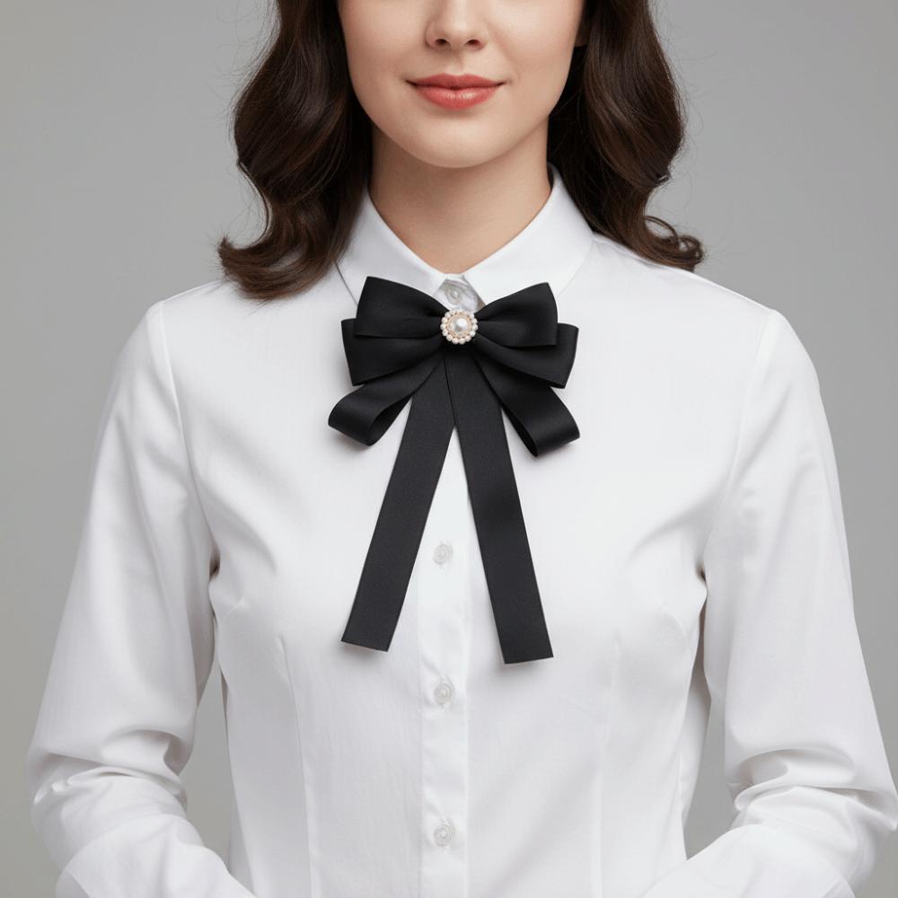 Pearl Black Bow Necktie Beads Funerals Memorial Pin Luxury Black Ribbon Pin Parties