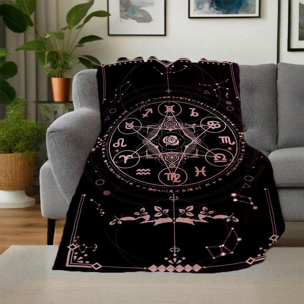 Astrology Zodiac Horoscope Symbol Print Wall Art PosterBlanket Flannel Throw Blanket for Sofa, Bed, Travel, Camping, Office