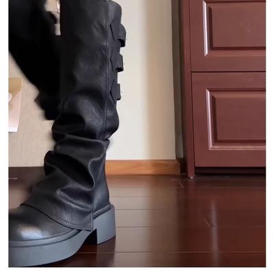 Botas apilables de pantalón largo para mujer, primavera y otoño 2024, nuevas botas de caballero pequeñas de suela gruesa, botas de vaquero estilo western