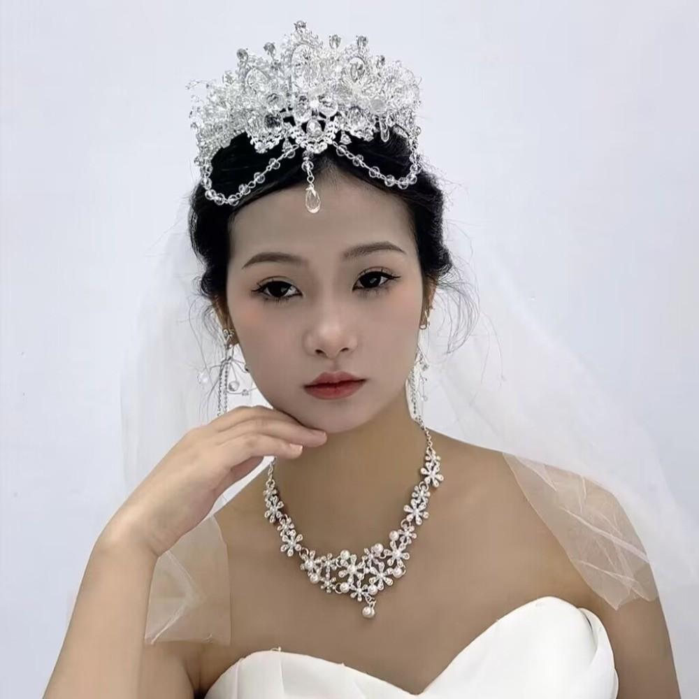 Sparkling Rhinestone Jewelry Set Vintage Earrings Set Pearl Necklace Ears  Party