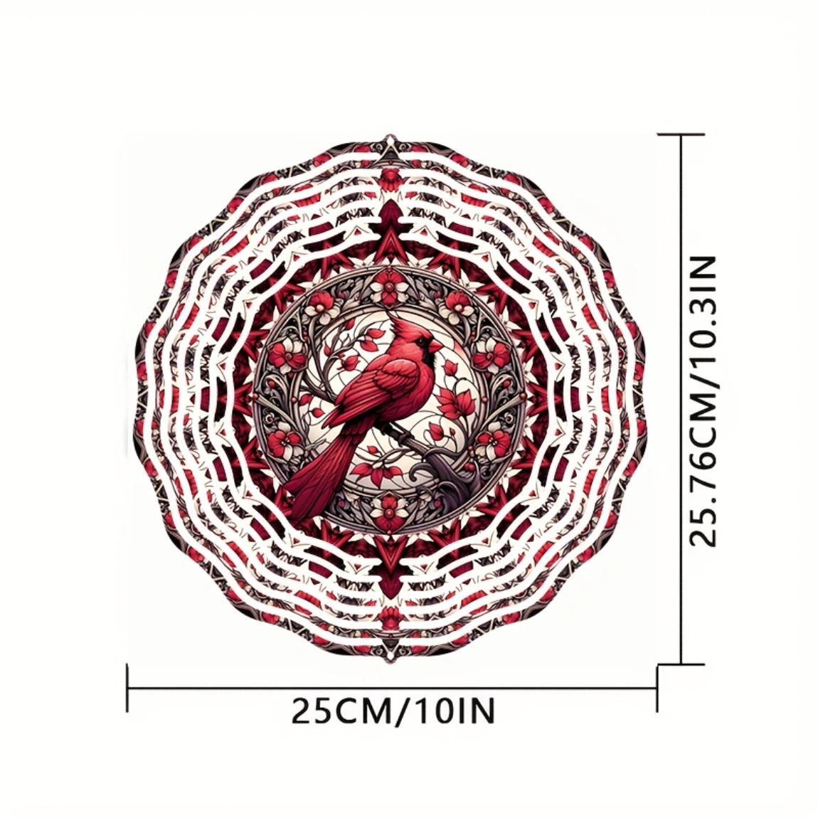 

10-дюймовый кардинал, ветряной спиннер, 3D, подвесной, кинетический, садовый декор, вращающийся крюк, металлическое искусство, лазерная резка, геометрический узор, красный 01A