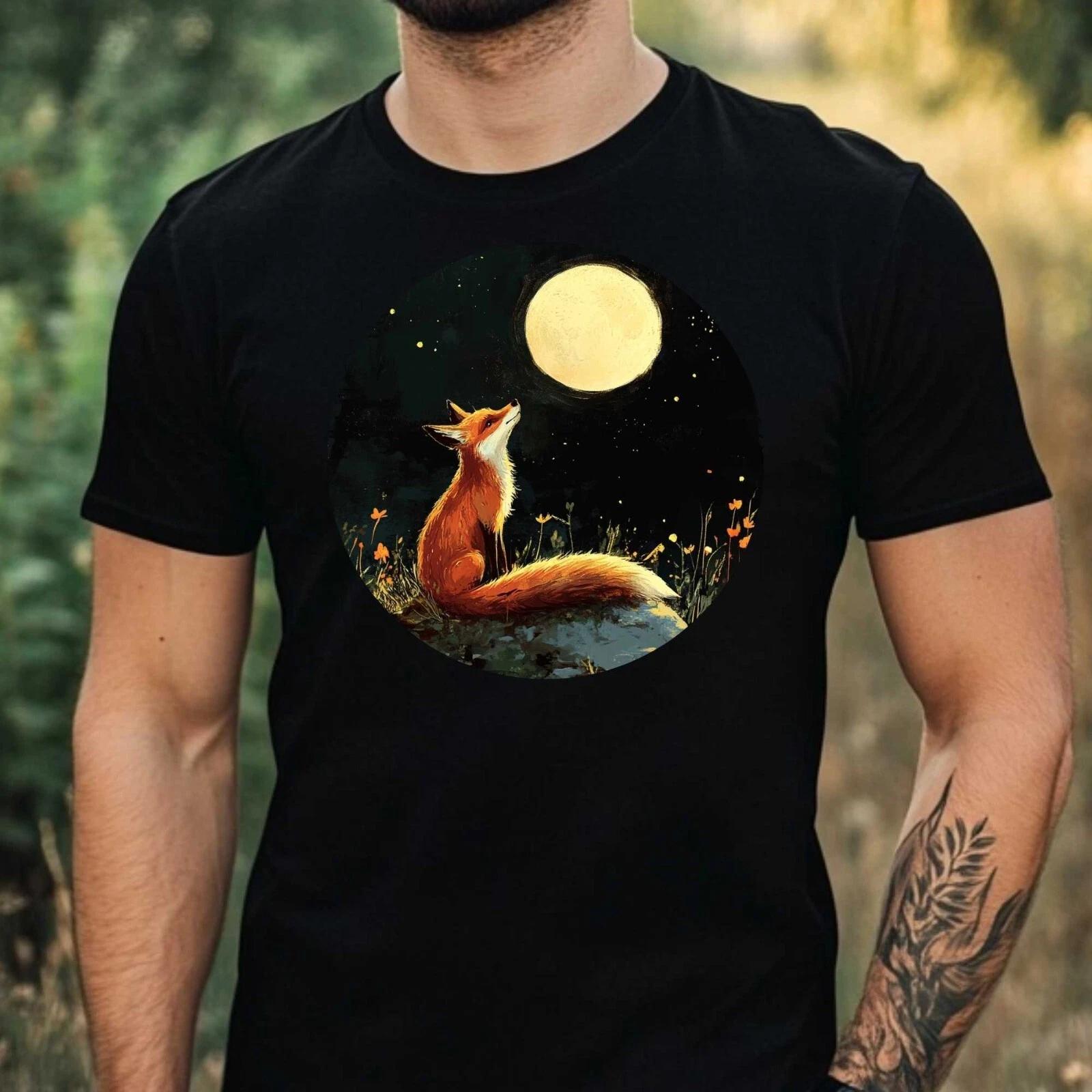 T-Shirt Herren Fuchs im Mondlicht Motiv Baumwolle Größe XS bis 5XL S