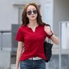 Pure Cotton Summer New Women's Slimming V-neck Short-sleeved T-shirt Casual Fashionable and Versatile Plate-sized Top