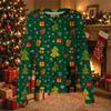 Women's Casual Christmas Print Long Sleeve Button Front Cardigan Scrub Top