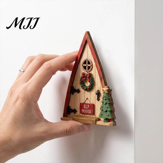 Christmas Tree Decorations Fairy Door Wall Decoration, Solid Wood with Adhesive Backing Design, Atmosphere Props Miniature Tiny for Trunks And Frames