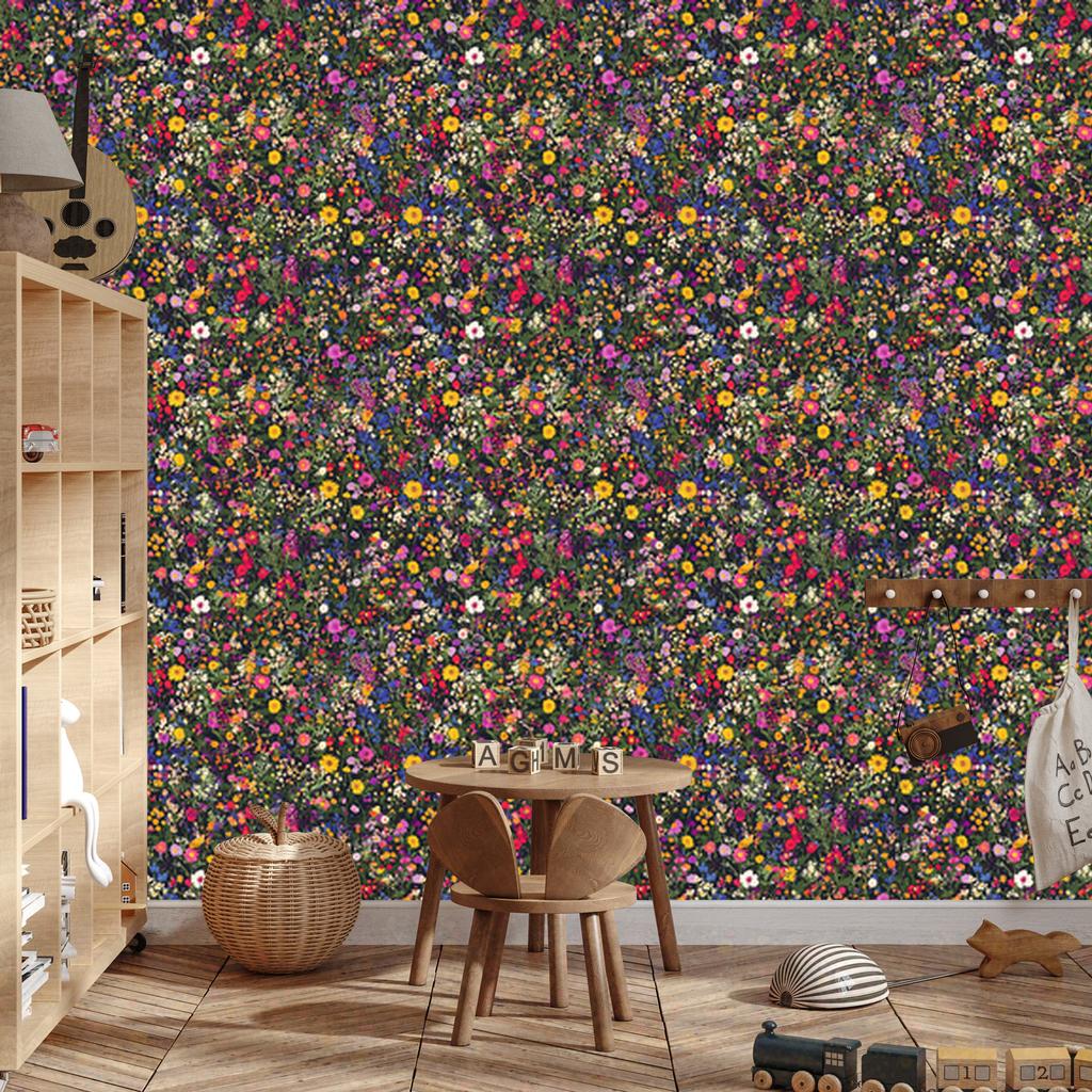 Wild Flowers Wallpaper Brown, Olive and Ochre for Living Room and Bedroom 50x1000