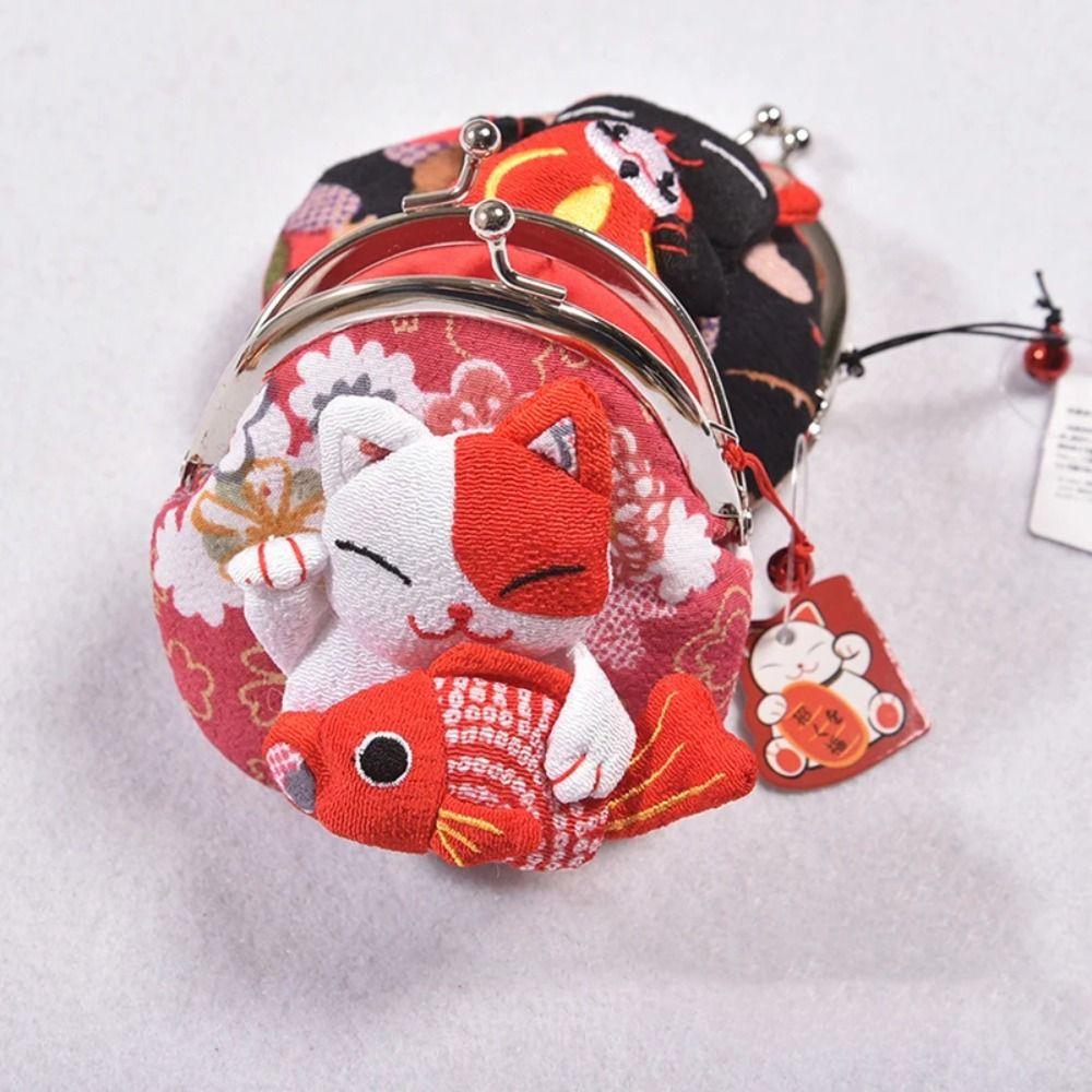Doll Maneki Neko Coin Purse Flower Printing Card Holder Simple Lucky Cat Clutch Bag Travel