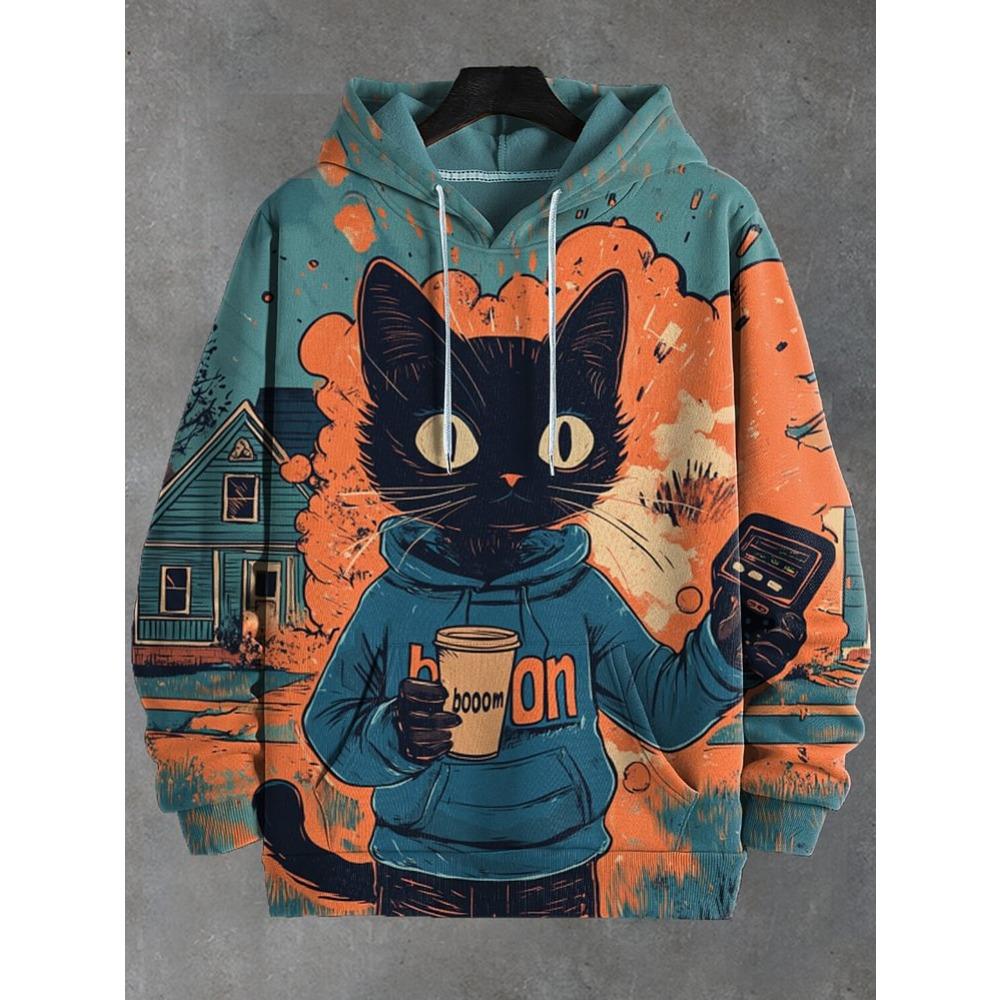 2026 Men's Hoodies Funny Cat Dinosaur UFO Art 3D Printed Cartoon Sweatshirt Men Women Tracksuit Oversized Casual Street Y2k Coat