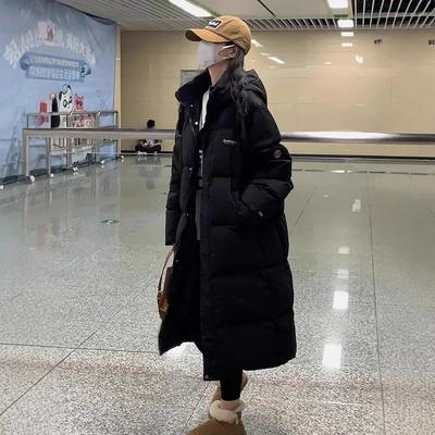 Black Down-padded Jacket for Women Winter New Korean Style Long Over-the-knee Bread Coat Thickened Jacket