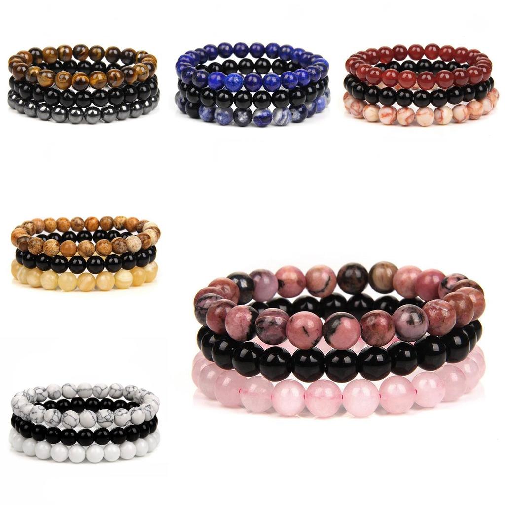 Geometric Agate Beaded Bracelet Set With Turquoise And Amethyst For Men And Women
