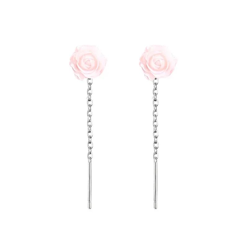 PONYKISS Silver Colorful Rose Cute Plant Stud Earring for Women Minimalist Fine Piercing Screw Bead Accessories