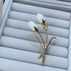 Gold-Plated Magnolia Brooch with Imitation Jade, Ethnic Style Cheongsam Hanfu Women's Accessory Pin