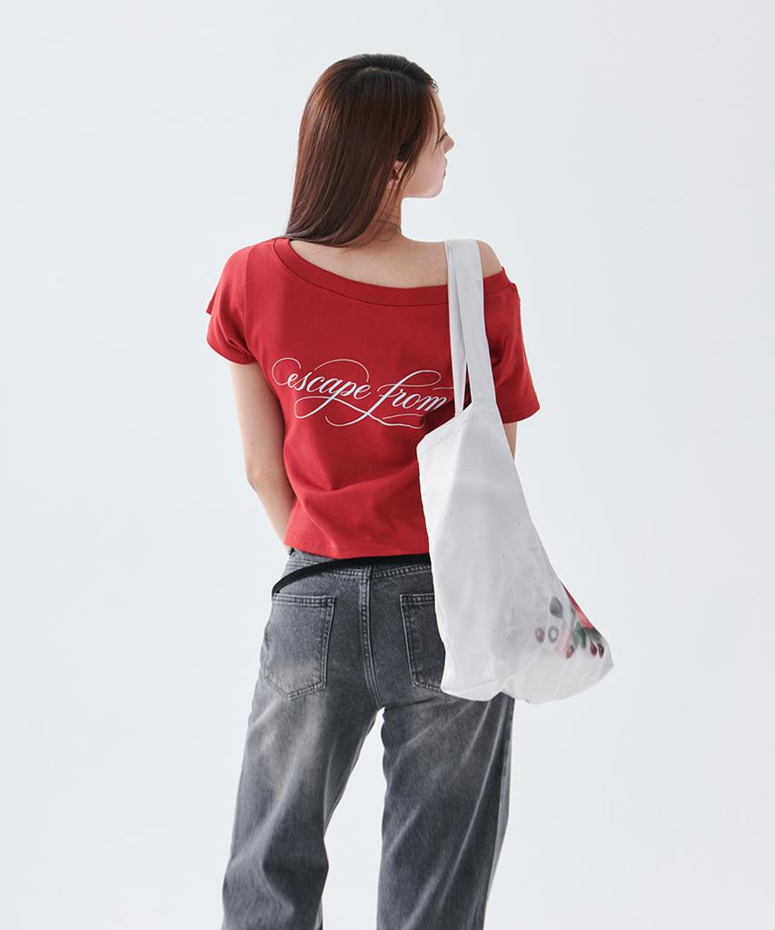 ESCAPEFROM [Escf X Hot Today] Halftone Lily Boat Neck Slim Fit Short Sleeve T-Shirt Red