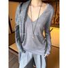 Women's V-neck Long Sleeves T-shirt Loose Temperament Slim Looking Lazy and Versatile Knitting Bottoming Shirt