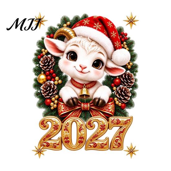 Holiday Glass Ornaments 2027 Year of The Sheep Wreath Window Cling, Christmas Cute Static Sticker, Festive New Decals Zodiac Decal, Reusable PVC Cling