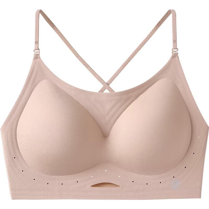 Neck beauty back underwear women's summer small breasts gather and cross U-shaped no steel ring foundation thin shoulder strap seamless bra