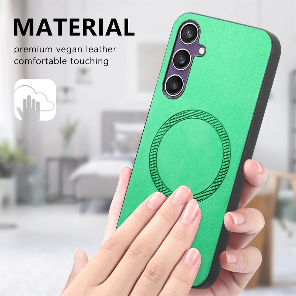 For Samsung Galaxy S23 FE Leather Back Case Compatible with MagSafe Skin-Touch Phone Cover