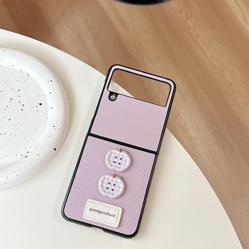 

Plaid Apple Button Phone Case For Samsung Zflip6 Clamshell Folding Screen Zfold7 Leather Pocket pocket2