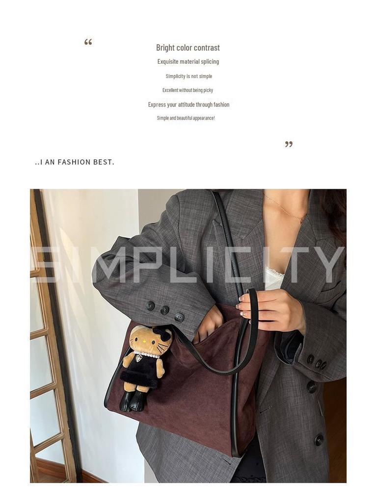 Retro Suede Versatile Shoulder Tote - High-End Fashionable Large Capacity Bag
