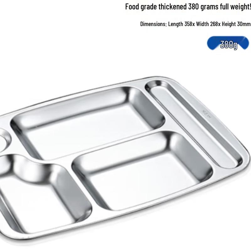Commercial Grade 304 Stainless Steel 5-Compartment Rectangular Meal Tray