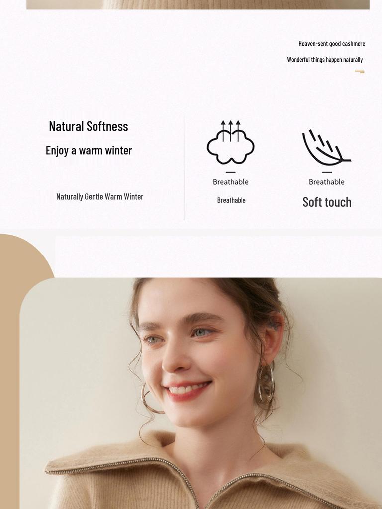 Damen Dick gestrickter Kaschmirpullover - Großer Reverskragen, Polo-Kragen mit halbem Reißverschluss, Vielseitige lockere Passform für Herbst und Winter