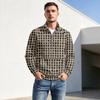 Men's Fall Winter Polka Dot Print Zip Pullover with Stand Collar, Casual Wrinkle- Athletic Top