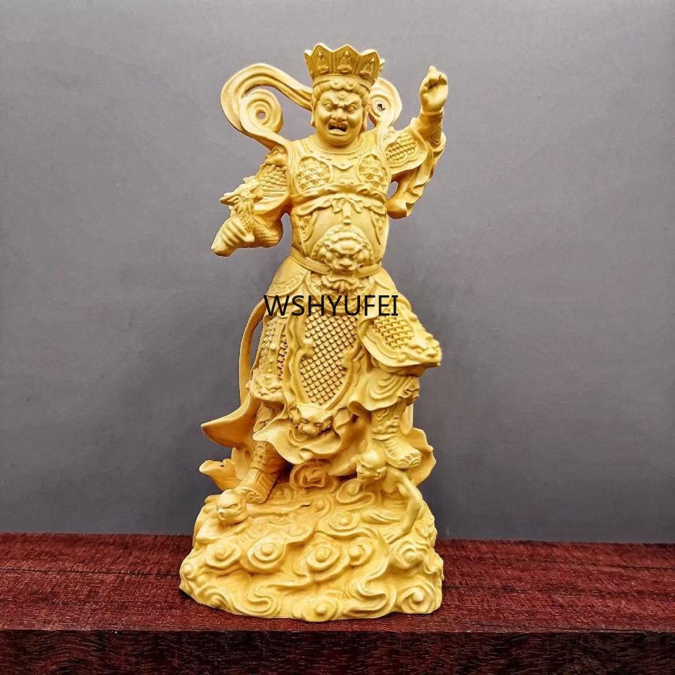 4pcs/set Boxwood Collection Chinese Brass Carvings of the Four Heavenly Kings Buddha Statues Solid Wood Carvings
