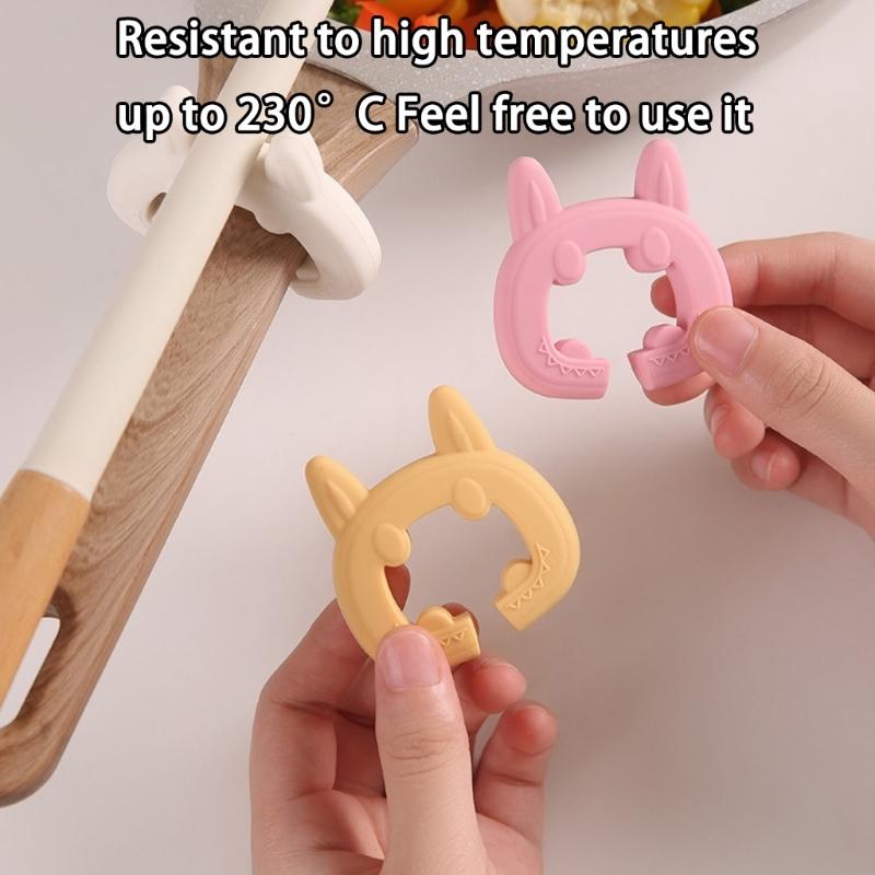 Cute Cats Ear Silicone Spatula Spoon Holder Heat Resistant Kitchen Tool Organizers Adjustable Clip For Cooking Utensils