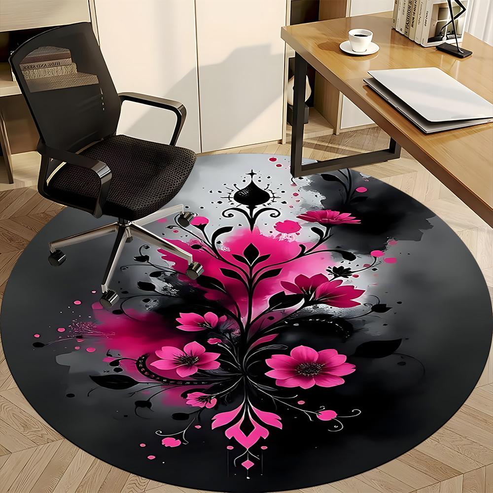 1PC Floral Abstract Office Round Area Rug, Mat Suitable For Office, Under Office Chairs Bedroom Living Room Home Decor, Room Deco