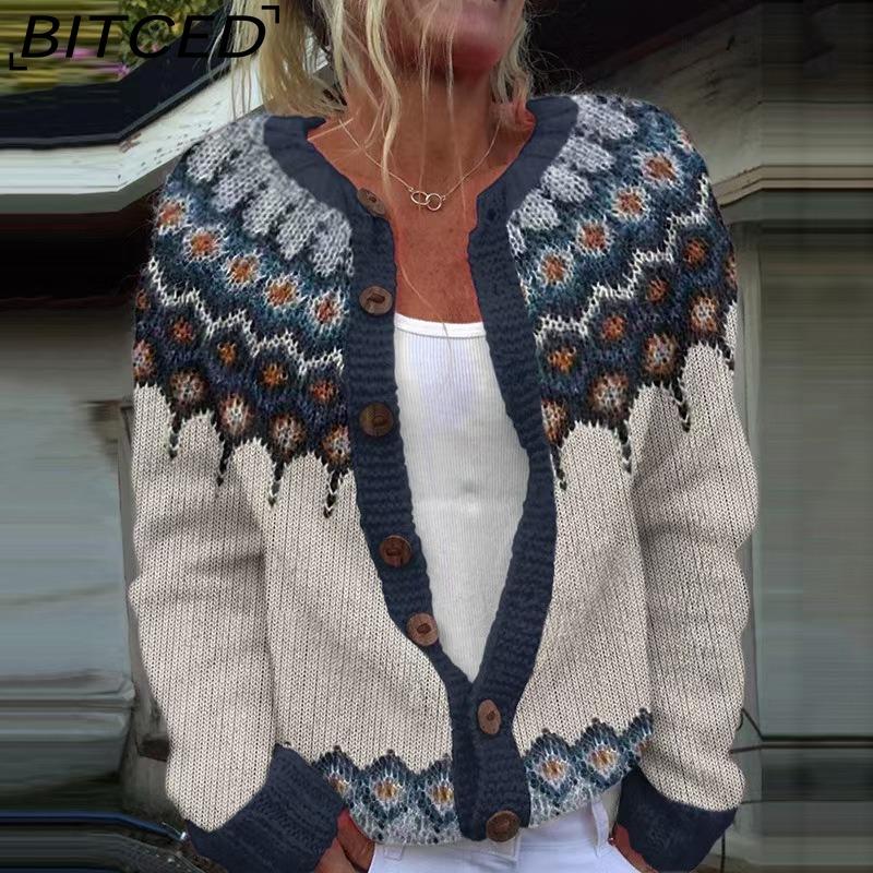 BITCED Women's Cardigan Sweater - Color-Blocked Oversized Knit Top