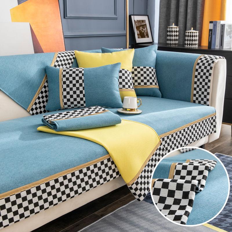 Sofa Cover Cotton Linen Solid Color Living Room Sofa Cushion Cover Four Seasons Anti-slip Dust-proof Furniture Protective Cover