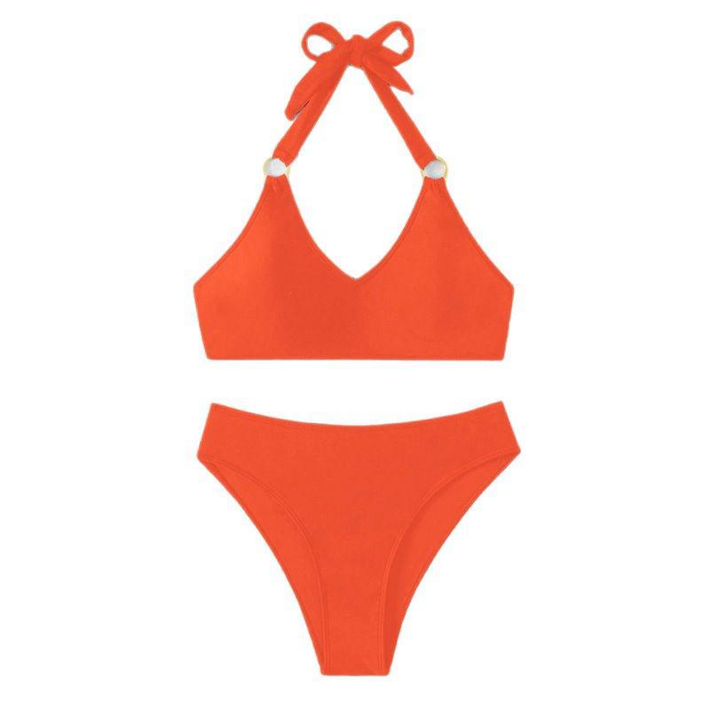 2025 Europäischer & Amerikanischer Neckholder Stahlring Bikini - Sexy geteilter Badeanzug für Damen, Hot Spring Bademode