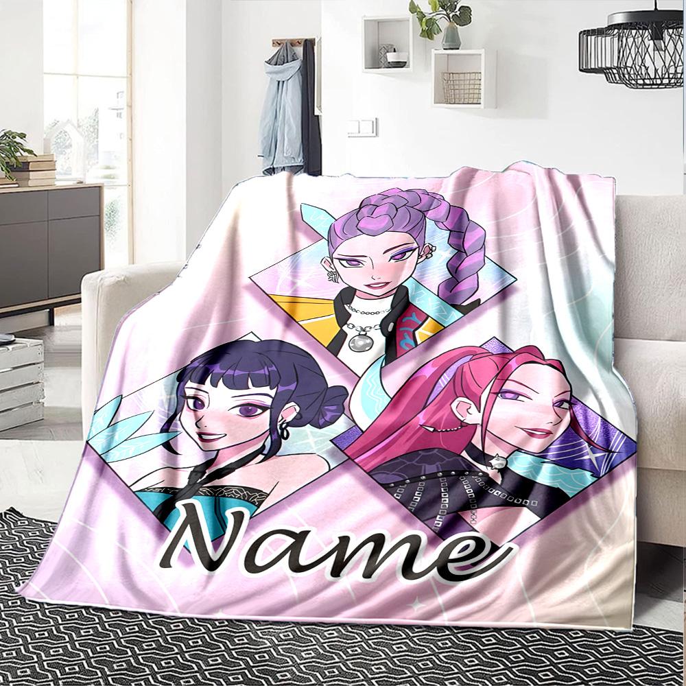 Customizable KPop Demon Hunters24 Throw Blanket – Personalized Name, All-Season Cozy Snug Blanket, Machine Washable, Personalized Blanket