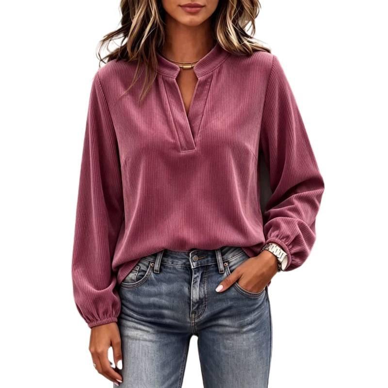 Women S Long Sleeve V Neck Lantern Sleeve Loose Knit Top