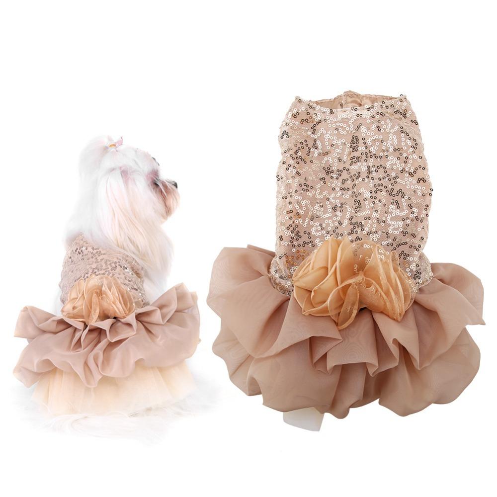 Vestito per Cane con Dettagli di Paillettes Tono Oro Gonna per Cucciolo Accattivante Abbigliamento per Animali Estivo all'Aperto