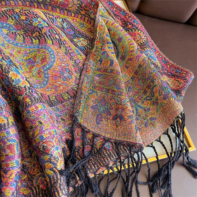 Autumn Boho Paisley Jacquard Pashmina Scarf Shawls for Women Wrap Cashmere Blanket Warm Thick Stoles Lady Bufanda Travel Stole